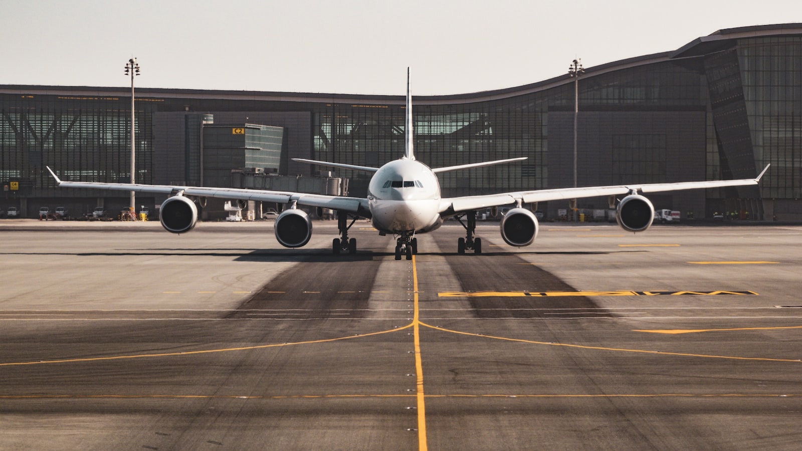 Aircraft at gate at sunrise